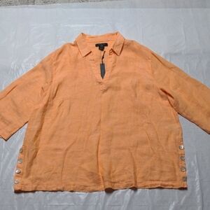 Tahari 100% Linen Orange Tunic Top NWT Plus Size 2XL